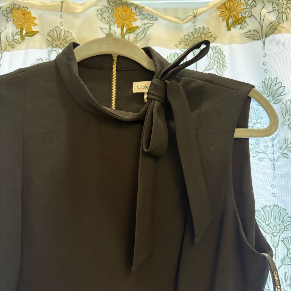 Calvin Klein Black Sleeveless Bow-Tie Neck Dress